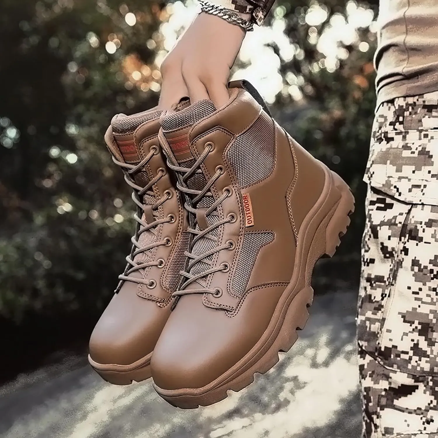 Men's Lace Up Breathable High Top Boots Waterproof Tactical Boots Military Army Outdoor Shoes For Hiking Climbing