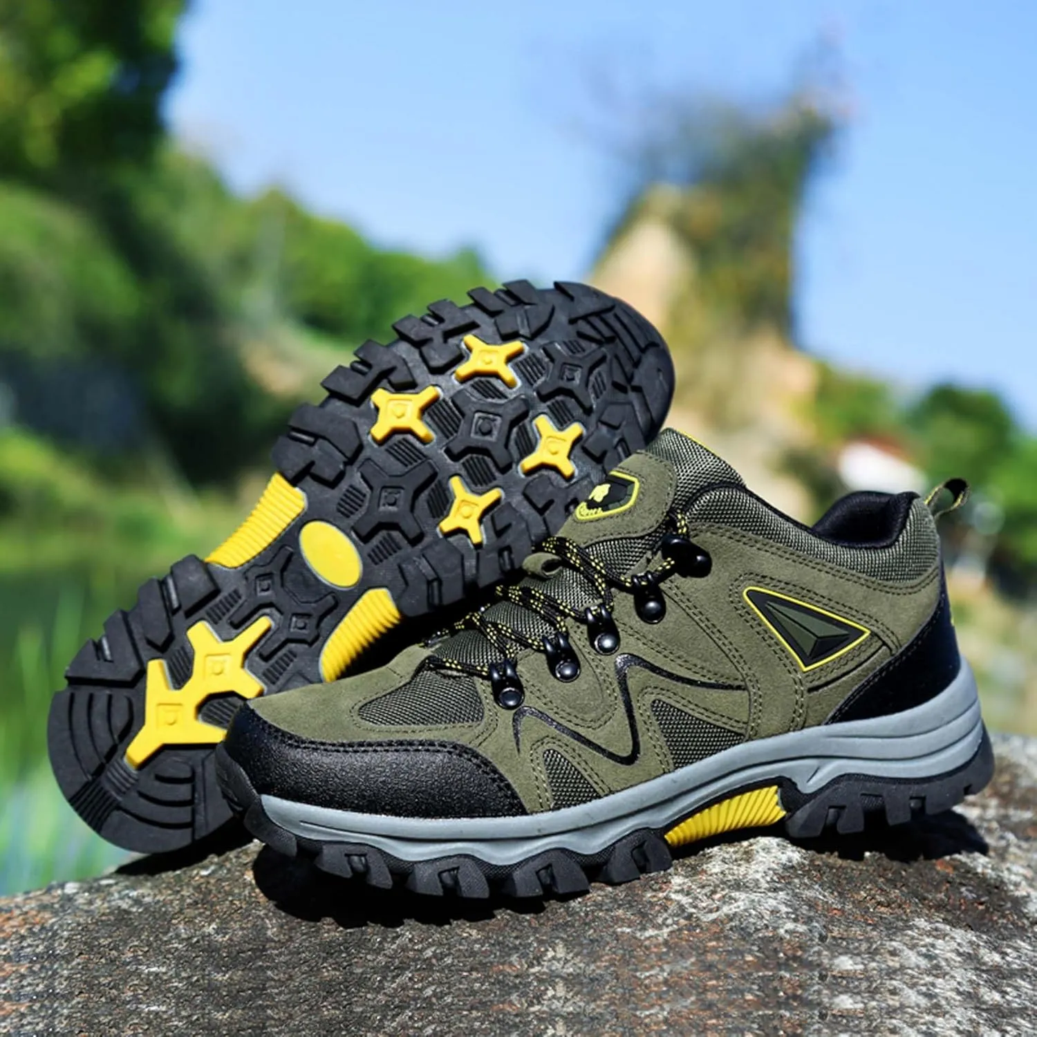 Mens Lace Up Low Top Hiking Shoes Rubber Soles Non Slip and Wear Resistant Climbing Shoes Lightweight and Breathable Scenic Spot Tourism Shoes Comfortable and Durable Hiking Walking Shoes