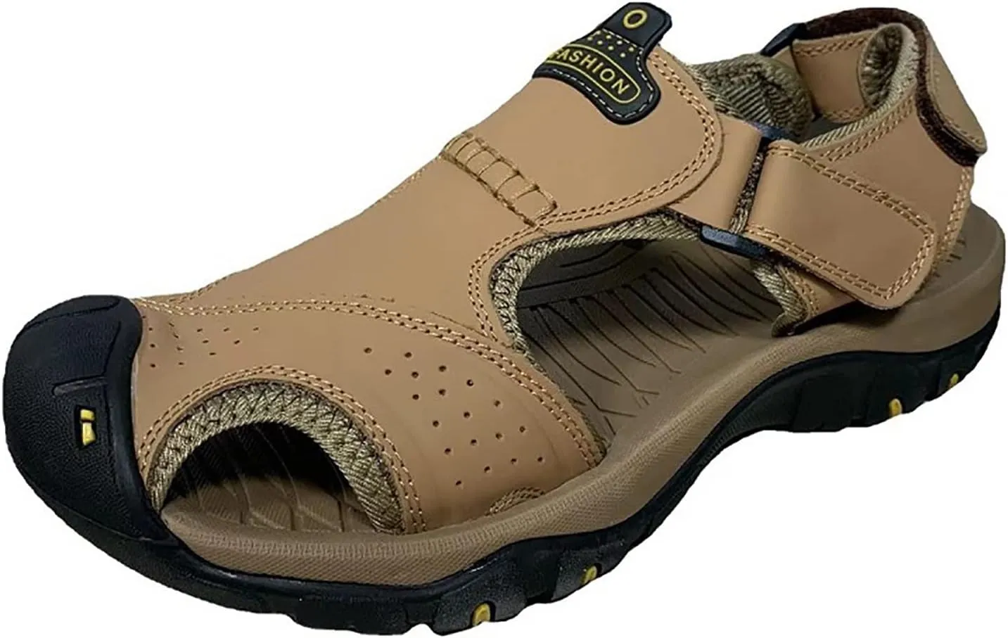Mens Leather Sandals Outdoor Hiking Sandals Waterproof Athletic Sports Sandals Fisherman Beach Shoes Closed Toe Water Sandals