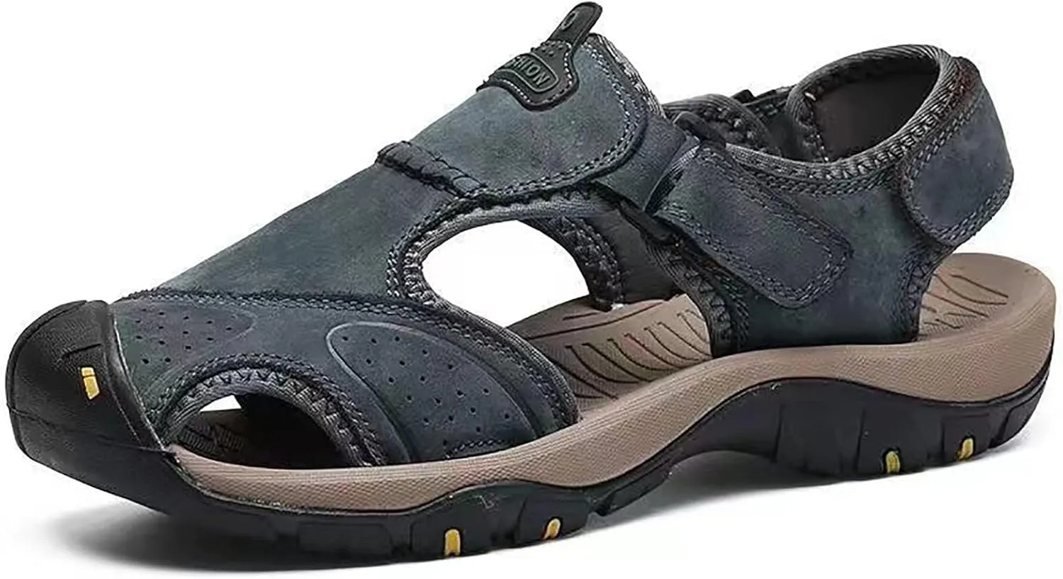 Mens Leather Sandals Outdoor Hiking Sandals Waterproof Athletic Sports Sandals Fisherman Beach Shoes Closed Toe Water Sandals