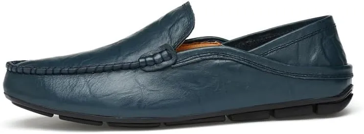 Mens Loafers Shoe Round Toe Leather Perforated Moccasins Loafer Shoes Anti-Slip Slip Resistant Flat Heel Classic Walking Slip-ons