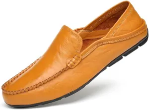 Mens Loafers Shoe Round Toe Leather Perforated Moccasins Loafer Shoes Anti-Slip Slip Resistant Flat Heel Classic Walking Slip-ons