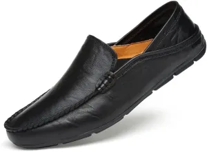 Mens Loafers Shoe Round Toe Leather Perforated Moccasins Loafer Shoes Anti-Slip Slip Resistant Flat Heel Classic Walking Slip-ons