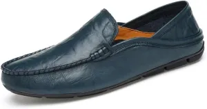 Mens Loafers Shoe Round Toe Leather Perforated Moccasins Loafer Shoes Anti-Slip Slip Resistant Flat Heel Classic Walking Slip-ons