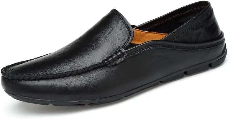 Mens Loafers Shoe Round Toe Leather Perforated Moccasins Loafer Shoes Anti-Slip Slip Resistant Flat Heel Classic Walking Slip-ons