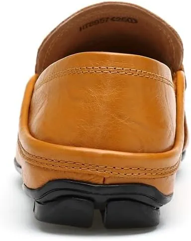 Mens Loafers Shoe Round Toe Leather Perforated Moccasins Loafer Shoes Anti-Slip Slip Resistant Flat Heel Classic Walking Slip-ons