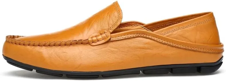 Mens Loafers Shoe Round Toe Leather Perforated Moccasins Loafer Shoes Anti-Slip Slip Resistant Flat Heel Classic Walking Slip-ons