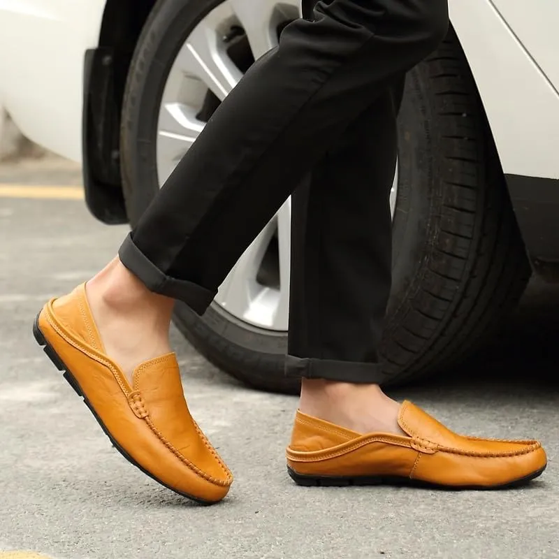 Mens Loafers Shoe Round Toe Leather Perforated Moccasins Loafer Shoes Anti-Slip Slip Resistant Flat Heel Classic Walking Slip-ons
