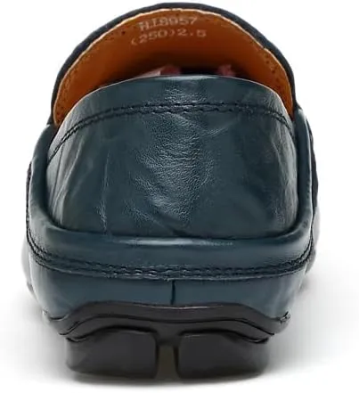 Mens Loafers Shoe Round Toe Leather Perforated Moccasins Loafer Shoes Anti-Slip Slip Resistant Flat Heel Classic Walking Slip-ons