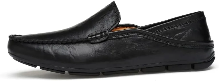 Mens Loafers Shoe Round Toe Leather Perforated Moccasins Loafer Shoes Anti-Slip Slip Resistant Flat Heel Classic Walking Slip-ons