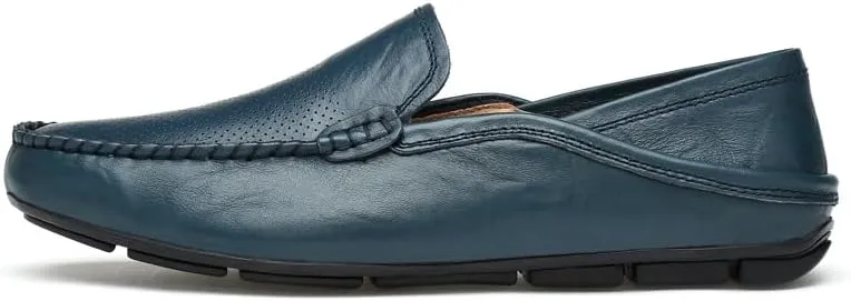 Mens Loafers Shoe Round Toe Leather Perforated Moccasins Loafer Shoes Anti-Slip Slip Resistant Flat Heel Classic Walking Slip-ons
