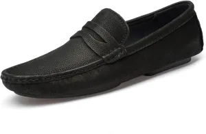 Men's Loafers Shoes Penny Loafer Genuine Leather Round Toe Stitching Details Flexible Slip Resistant Anti-Slip Fashion Driving Slip-on (Color : Black, Size : 7)