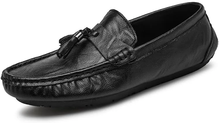 Men's Loafers Shoes Round Toe PU Leather Moccasins Shoes Flat Heel Slip Resistant Flexible Prom Slip-ons