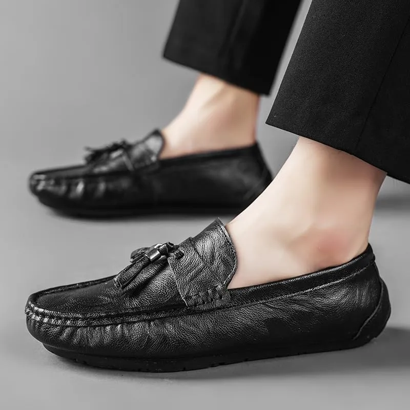 Men's Loafers Shoes Round Toe PU Leather Moccasins Shoes Flat Heel Slip Resistant Flexible Prom Slip-ons
