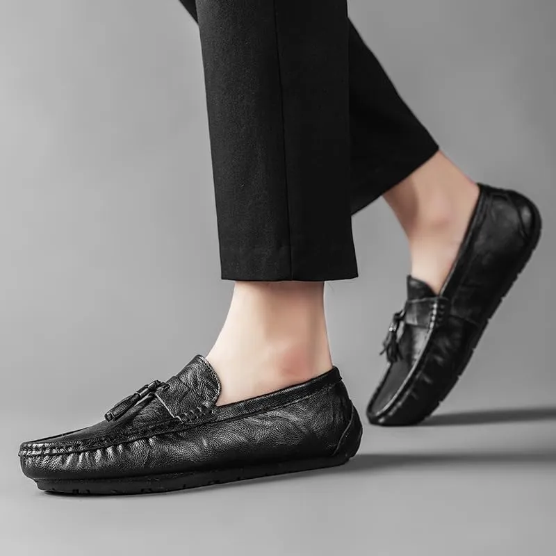 Men's Loafers Shoes Round Toe PU Leather Moccasins Shoes Flat Heel Slip Resistant Flexible Prom Slip-ons