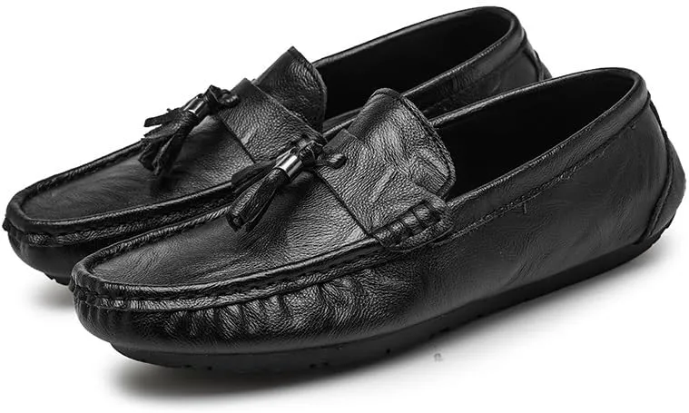 Men's Loafers Shoes Round Toe PU Leather Moccasins Shoes Flat Heel Slip Resistant Flexible Prom Slip-ons