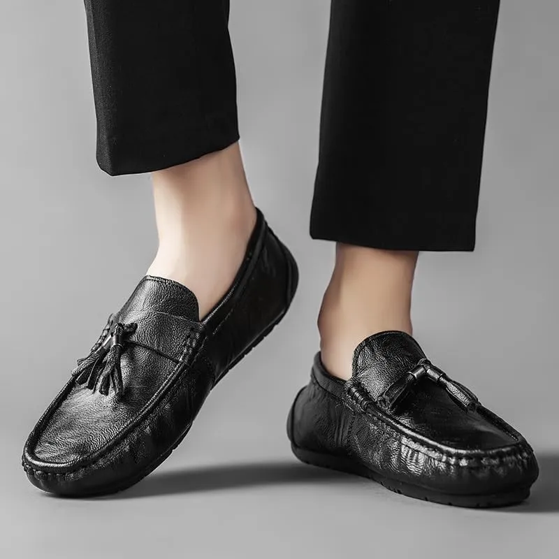 Men's Loafers Shoes Round Toe PU Leather Moccasins Shoes Flat Heel Slip Resistant Flexible Prom Slip-ons