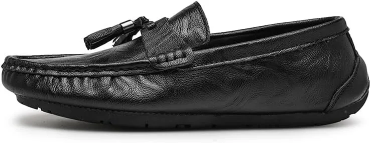 Men's Loafers Shoes Round Toe PU Leather Moccasins Shoes Flat Heel Slip Resistant Flexible Prom Slip-ons