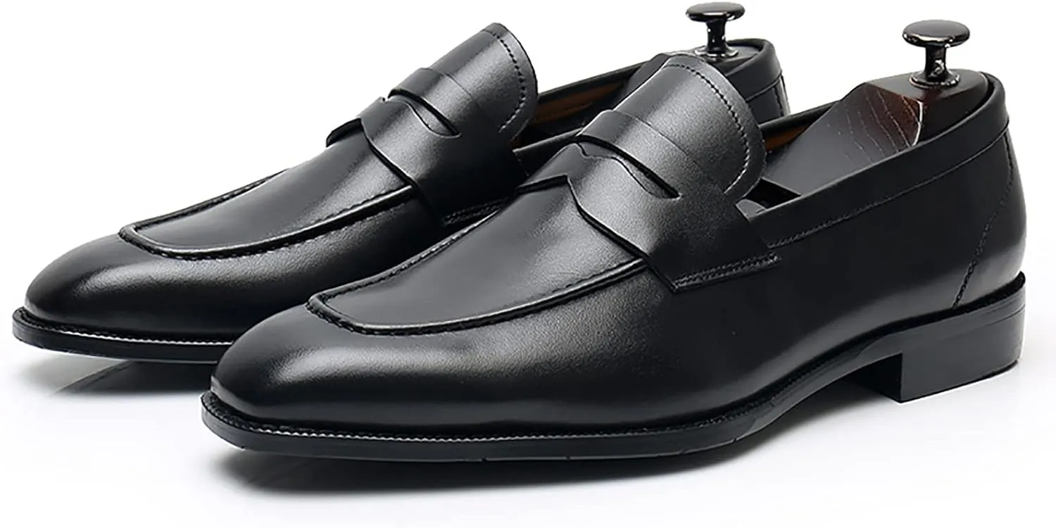 Men's Loafers Slip On Leather Driving Shoes Dress Formal Shoes Comfortable Wedding Shoes Non Slip Business Oxford Shoes,Black,7US/39EU