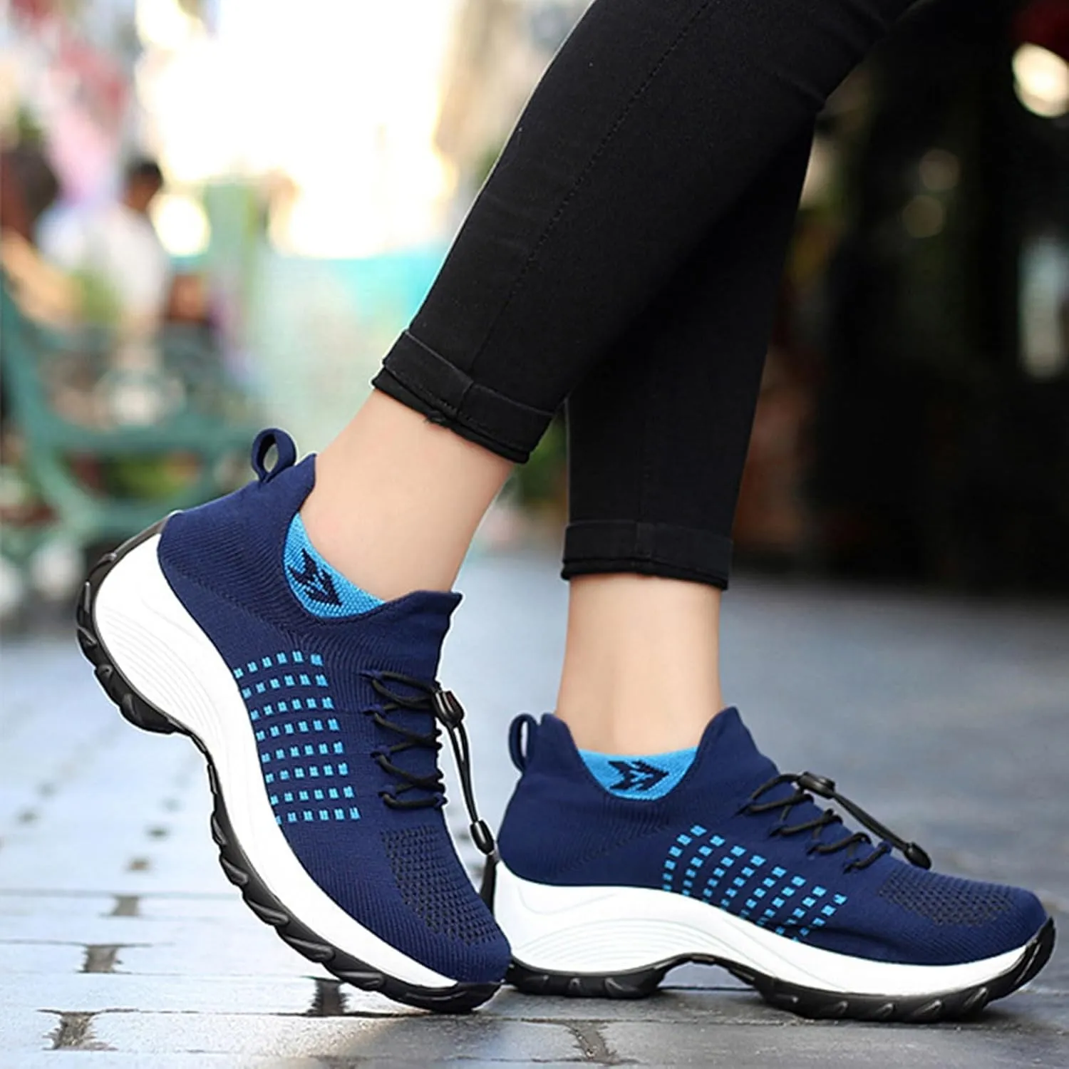 Mens Platform Sneakers Air Cushion for Day Walking, Orthopedic Stretch Breathable, Thick Rocker Bottom for Men Women