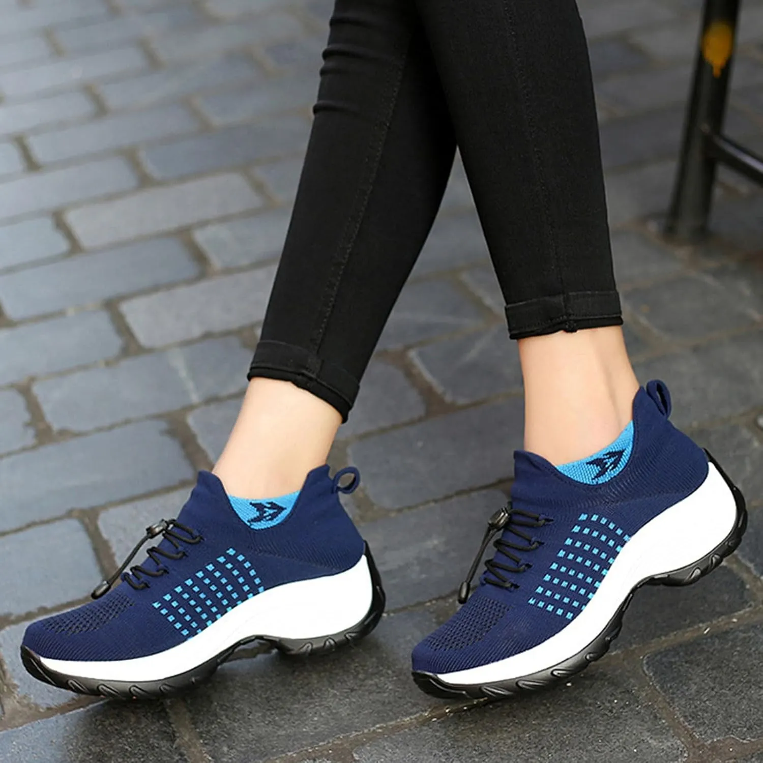 Mens Platform Sneakers Air Cushion for Day Walking, Orthopedic Stretch Breathable, Thick Rocker Bottom for Men Women