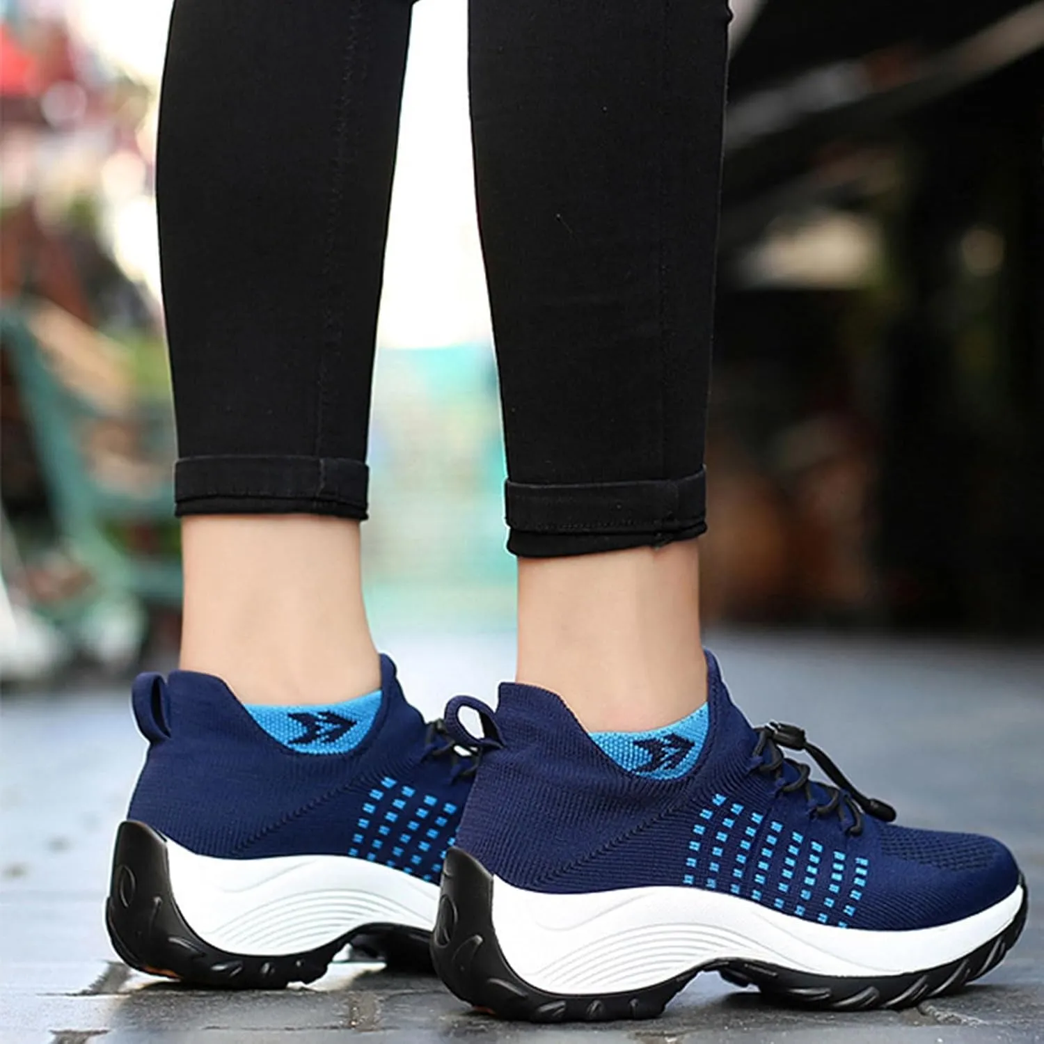 Mens Platform Sneakers Air Cushion for Day Walking, Orthopedic Stretch Breathable, Thick Rocker Bottom for Men Women
