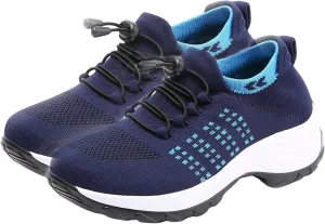 Mens Platform Sneakers Air Cushion for Day Walking, Orthopedic Stretch Breathable, Thick Rocker Bottom for Men Women