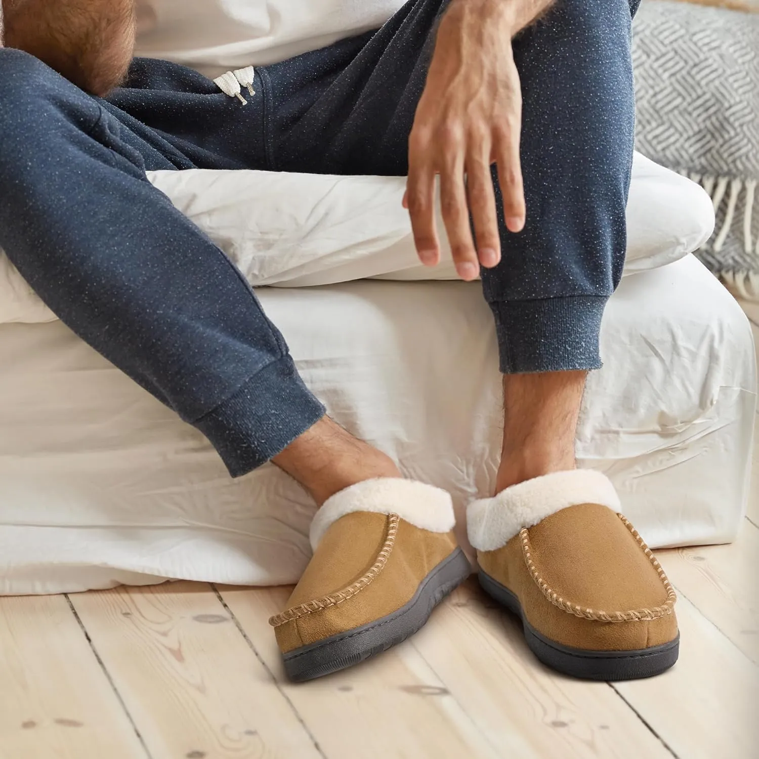 Men's Slippers House Shoes Furry Indoor&Outdoor Mocassin Anti-Slip slipper for men
