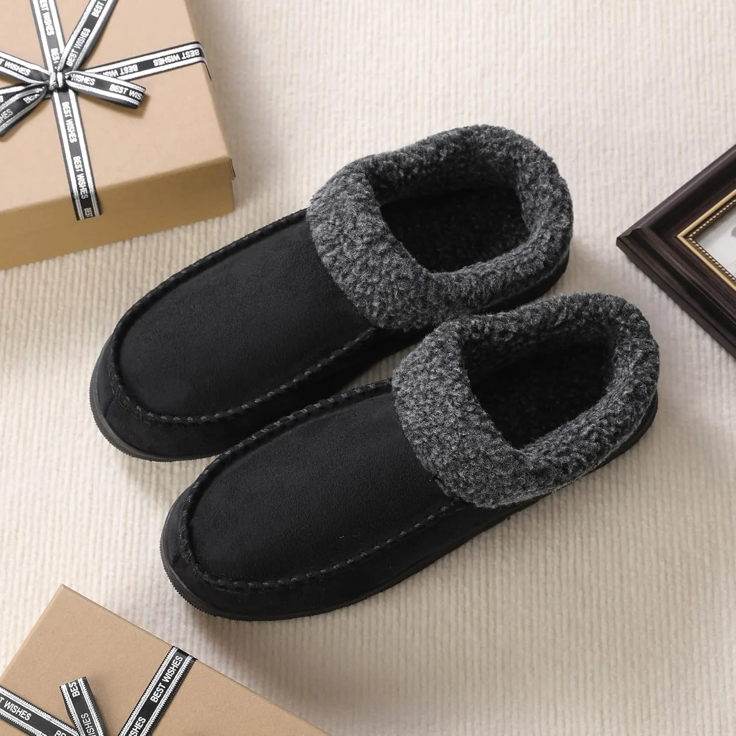 Men's Slippers House Shoes Furry Indoor&Outdoor Mocassin Anti-Slip slipper for men