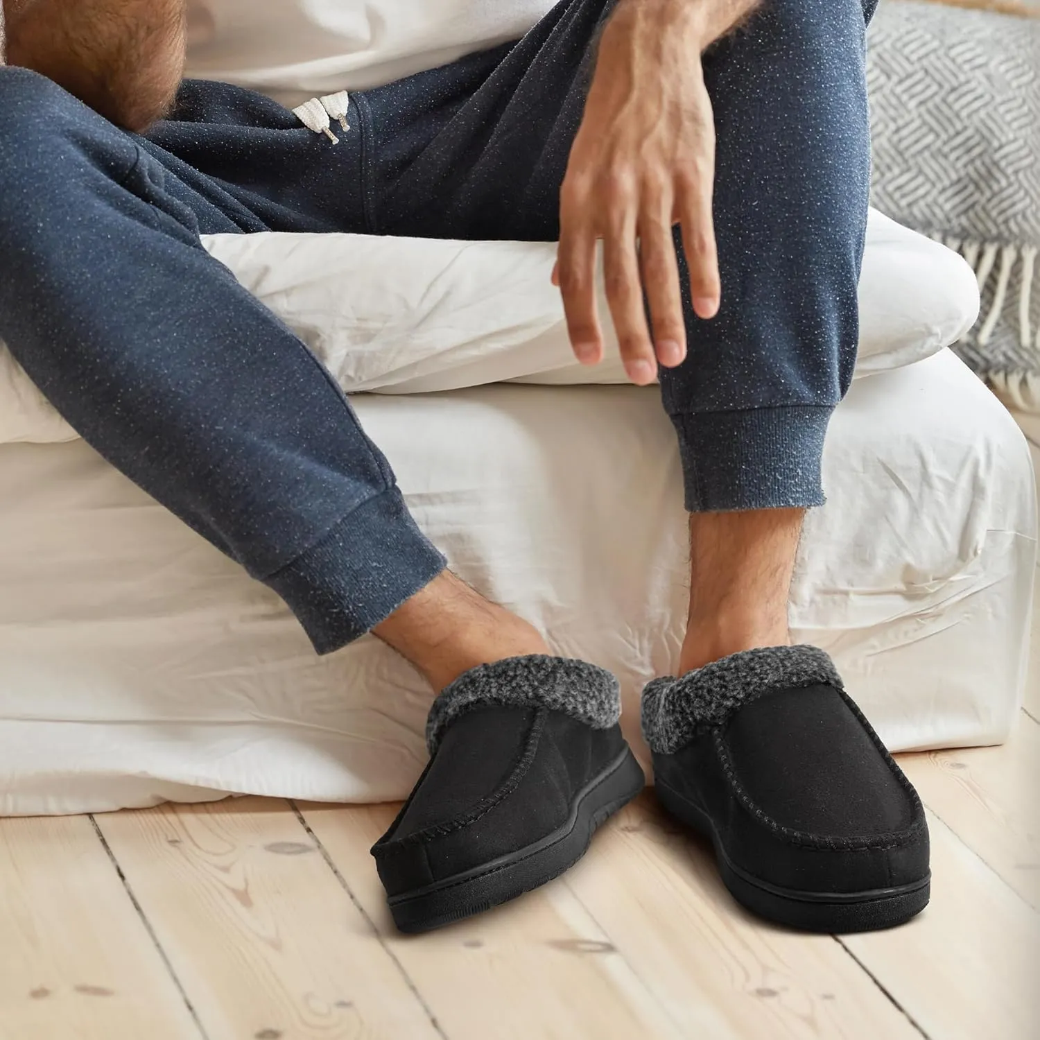 Men's Slippers House Shoes Furry Indoor&Outdoor Mocassin Anti-Slip slipper for men