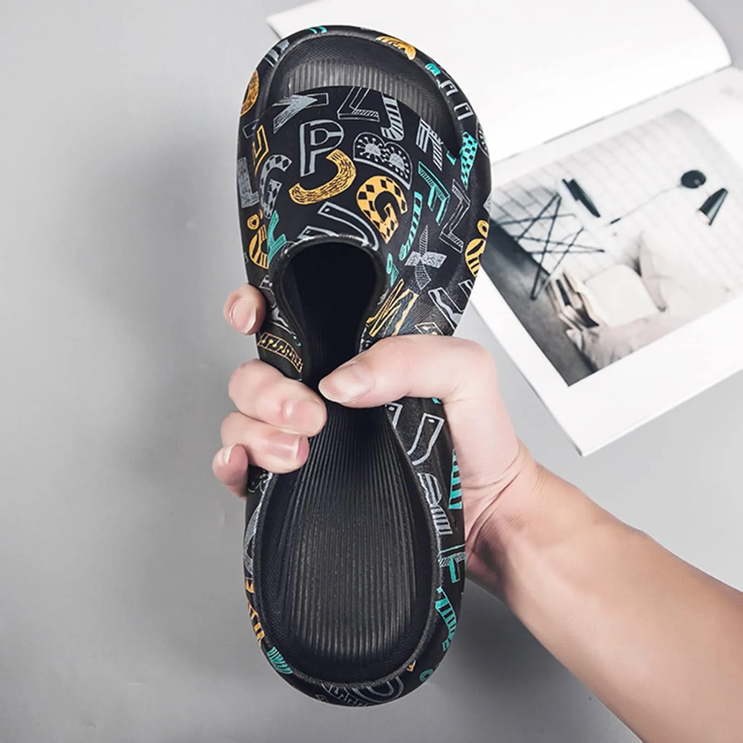 Mens Slippers Mens Slippers Outdoor Indoor Home Beach Non Slip Sandal Indoor Slipper for Gym Soft Sole Foldable Flats for Women Non Slip Pool Beach Bathroom Travel Womens Sandal