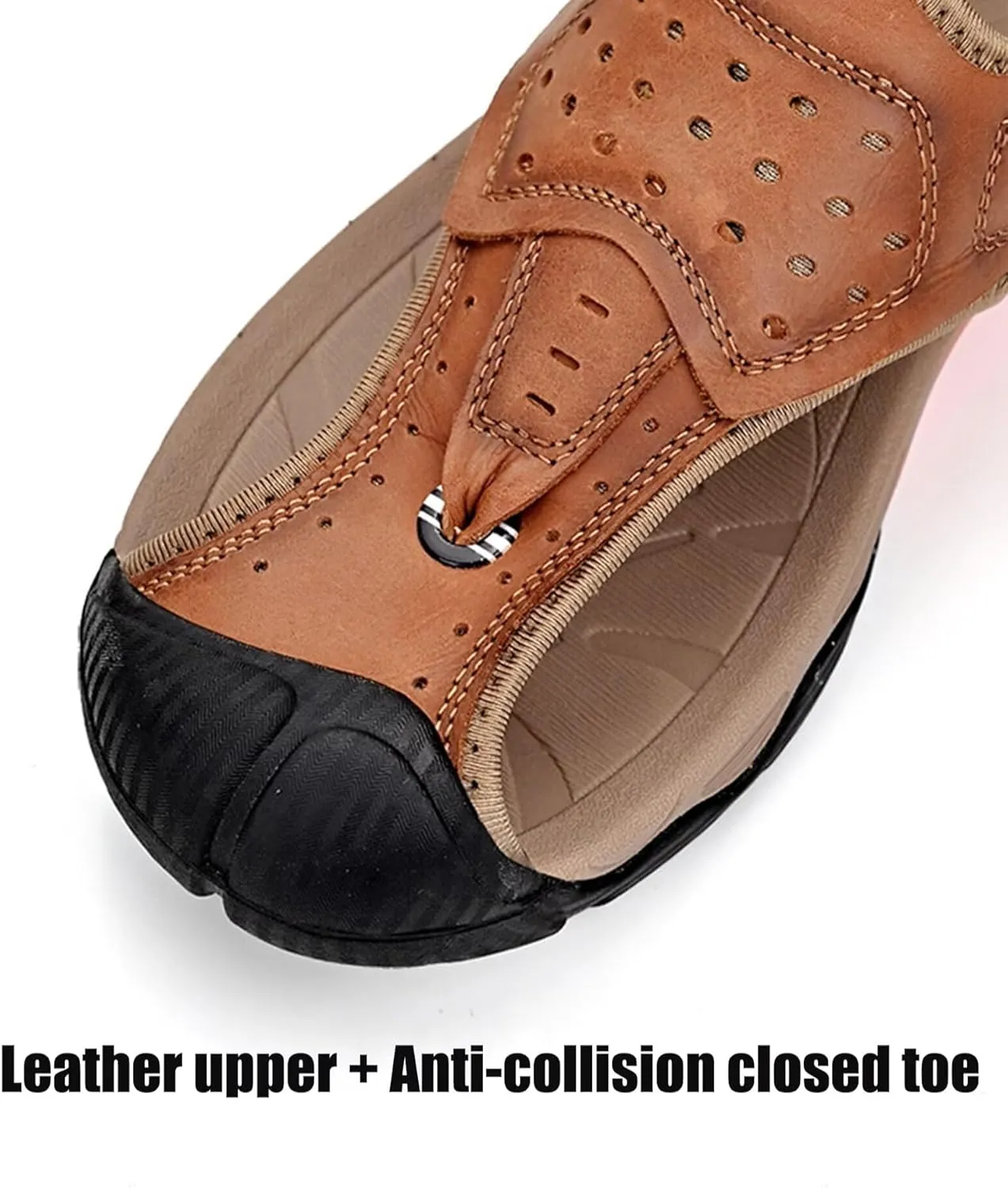 Mens Sport Sandals Closed Toe Outdoor Fisherman Shoes Leather Summer Beach Sandals Breathable Anti-Slip Driving Walking Hiking Sandals