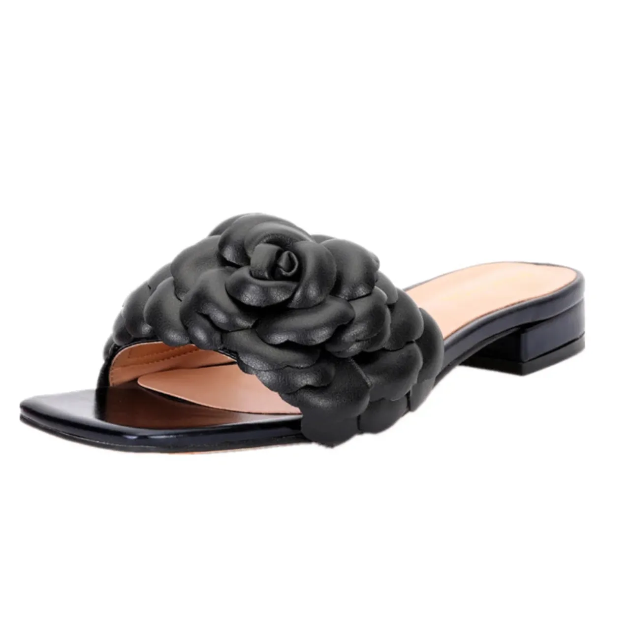 Merendy Roseo Low-Heel Open-Toe Slide Sandals