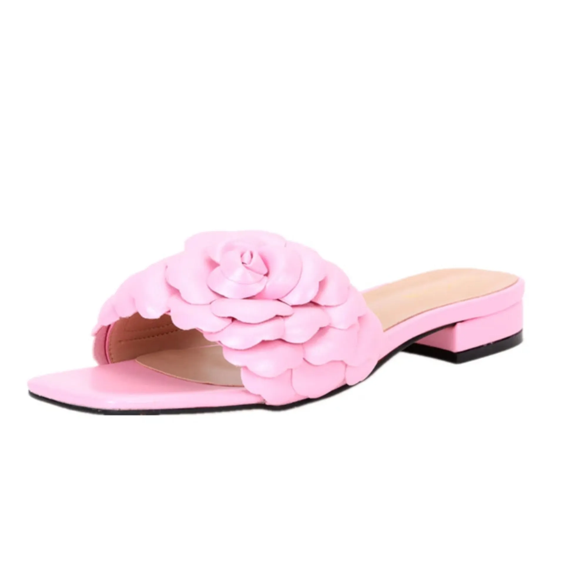 Merendy Roseo Low-Heel Open-Toe Slide Sandals