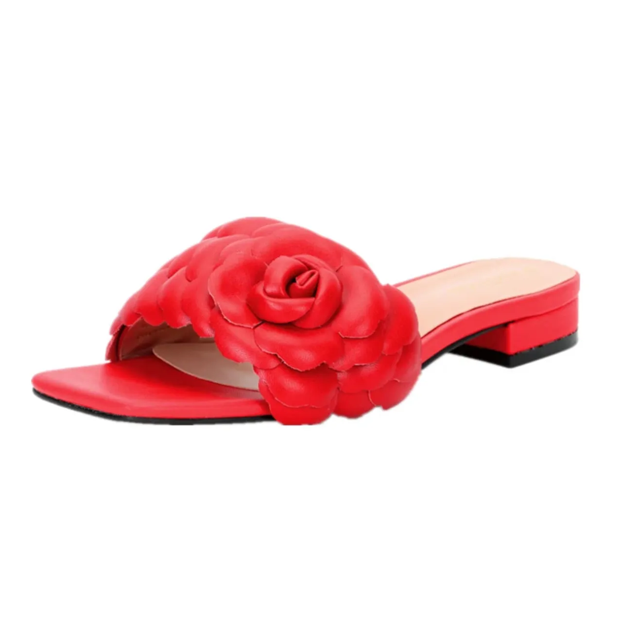 Merendy Roseo Low-Heel Open-Toe Slide Sandals