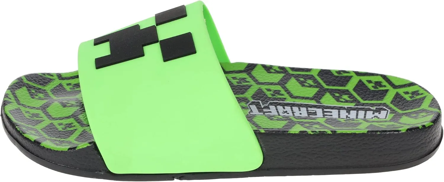 Minecraft Official Boys Creeper Sport Slide Sandals, Comfort, Casual, Pool, Slide, Outdoor