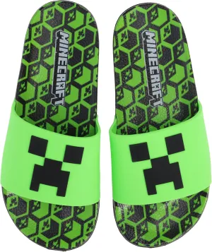 Minecraft Official Boys Creeper Sport Slide Sandals, Comfort, Casual, Pool, Slide, Outdoor