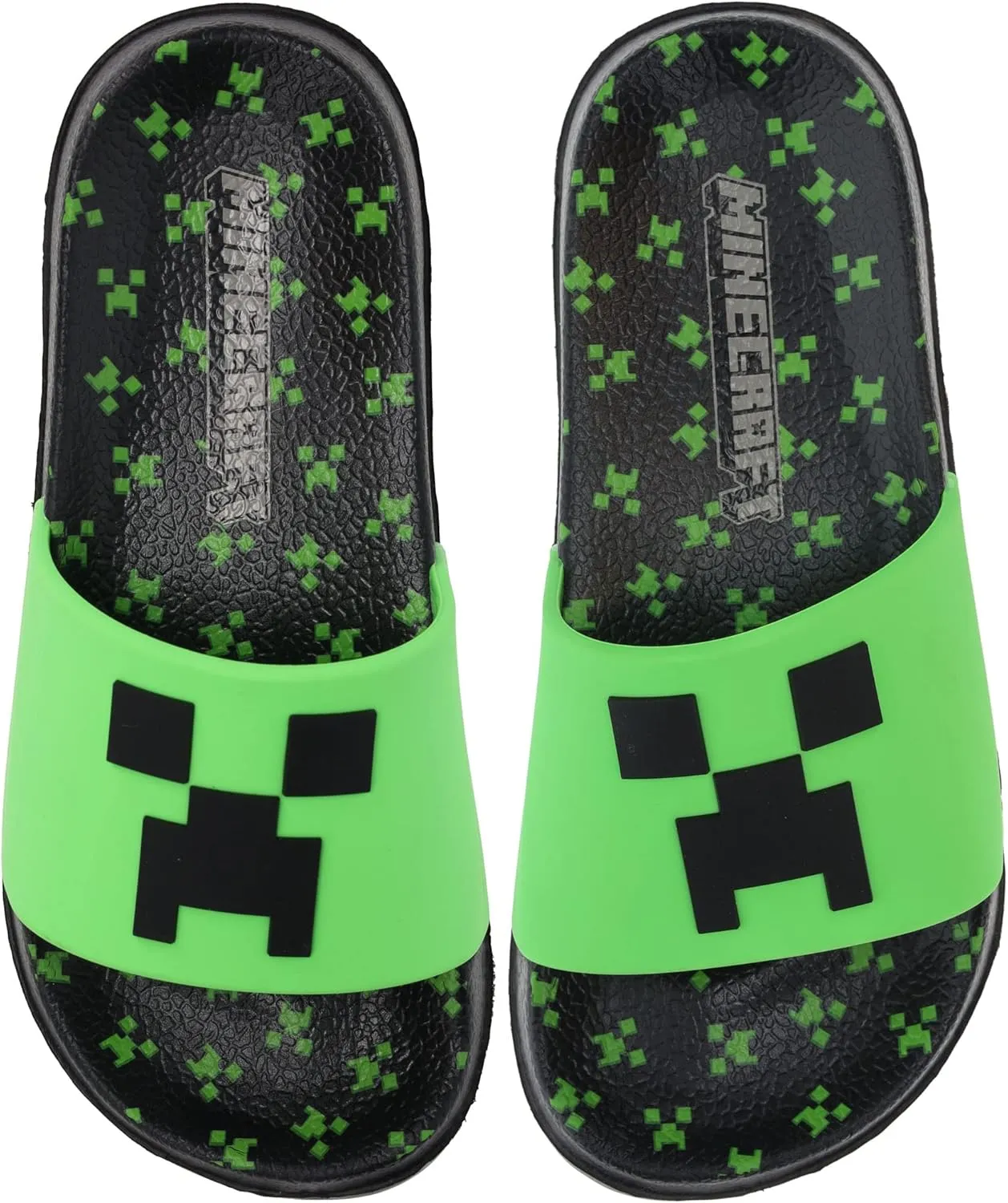 Minecraft Official Boys Creeper Sport Slide Sandals, Comfort, Casual, Pool, Slide, Outdoor