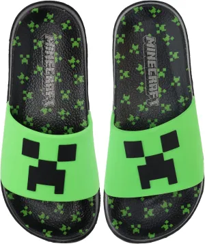 Minecraft Official Boys Creeper Sport Slide Sandals, Comfort, Casual, Pool, Slide, Outdoor