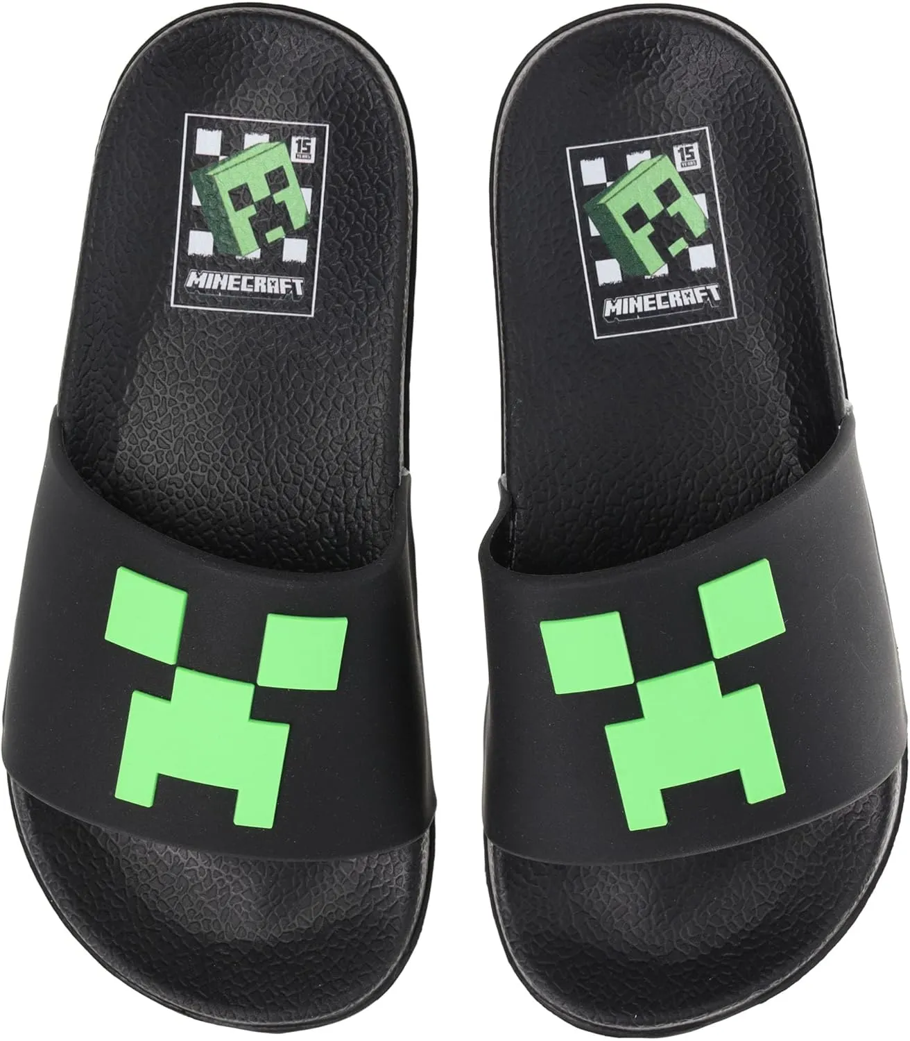 Minecraft Official Boys Creeper Sport Slide Sandals, Comfort, Casual, Pool, Slide, Outdoor