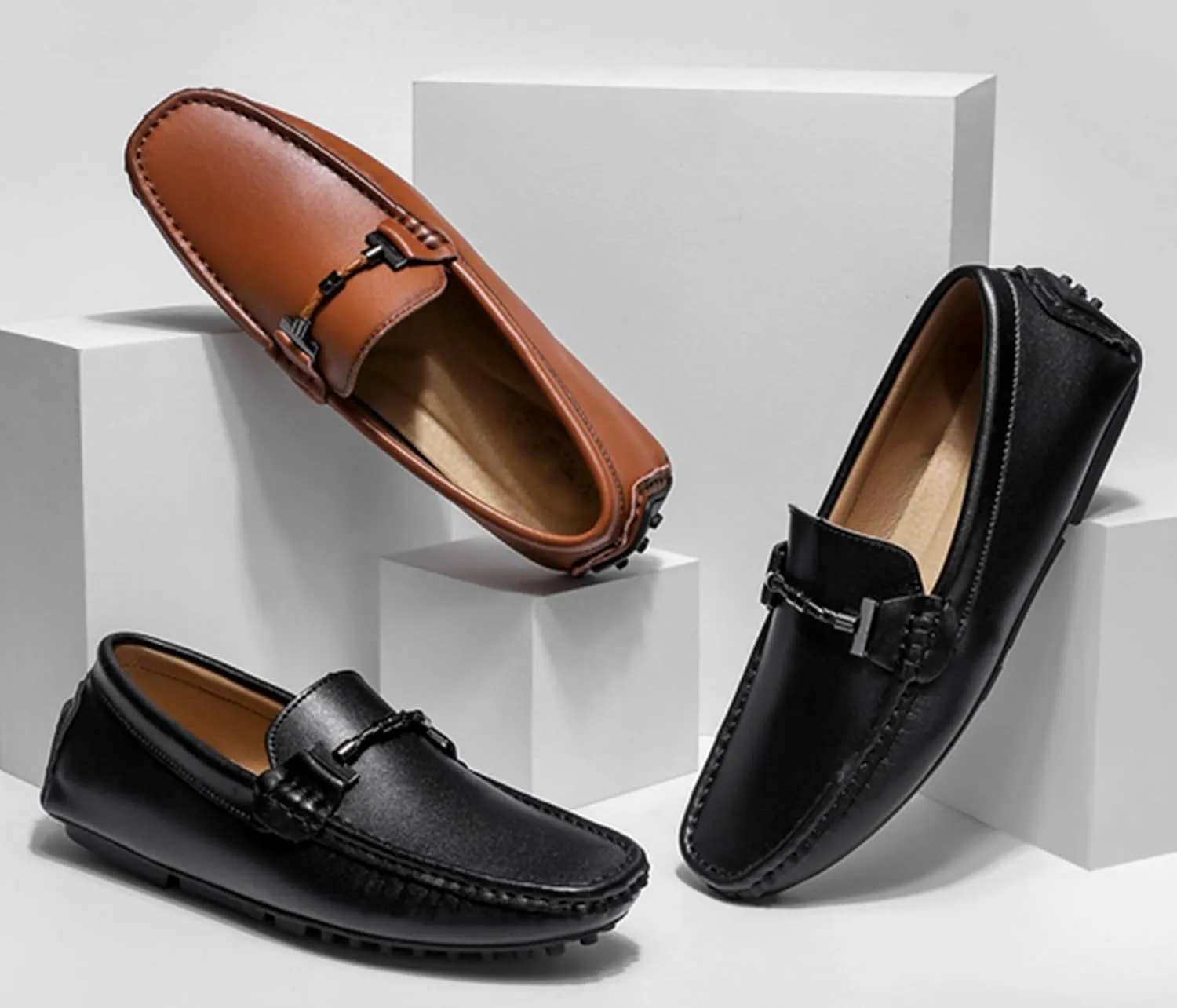 Minishion Boys Mens Loafers Moccasins Shoes with Buckle Casual Dress Flats YY008