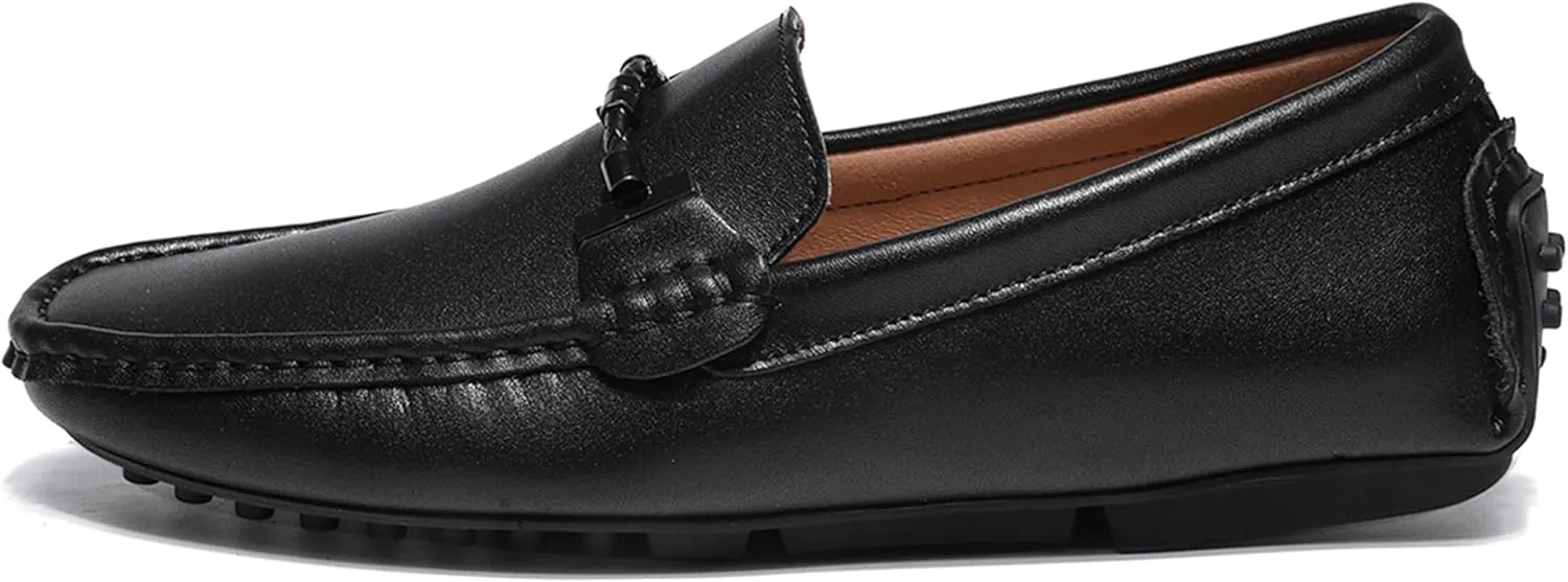 Minishion Boys Mens Loafers Moccasins Shoes with Buckle Casual Dress Flats YY008