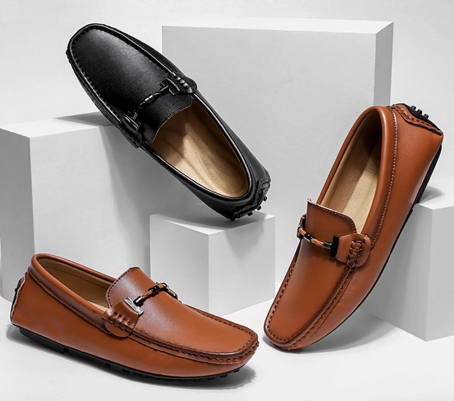 Minishion Boys Mens Loafers Moccasins Shoes with Buckle Casual Dress Flats YY008