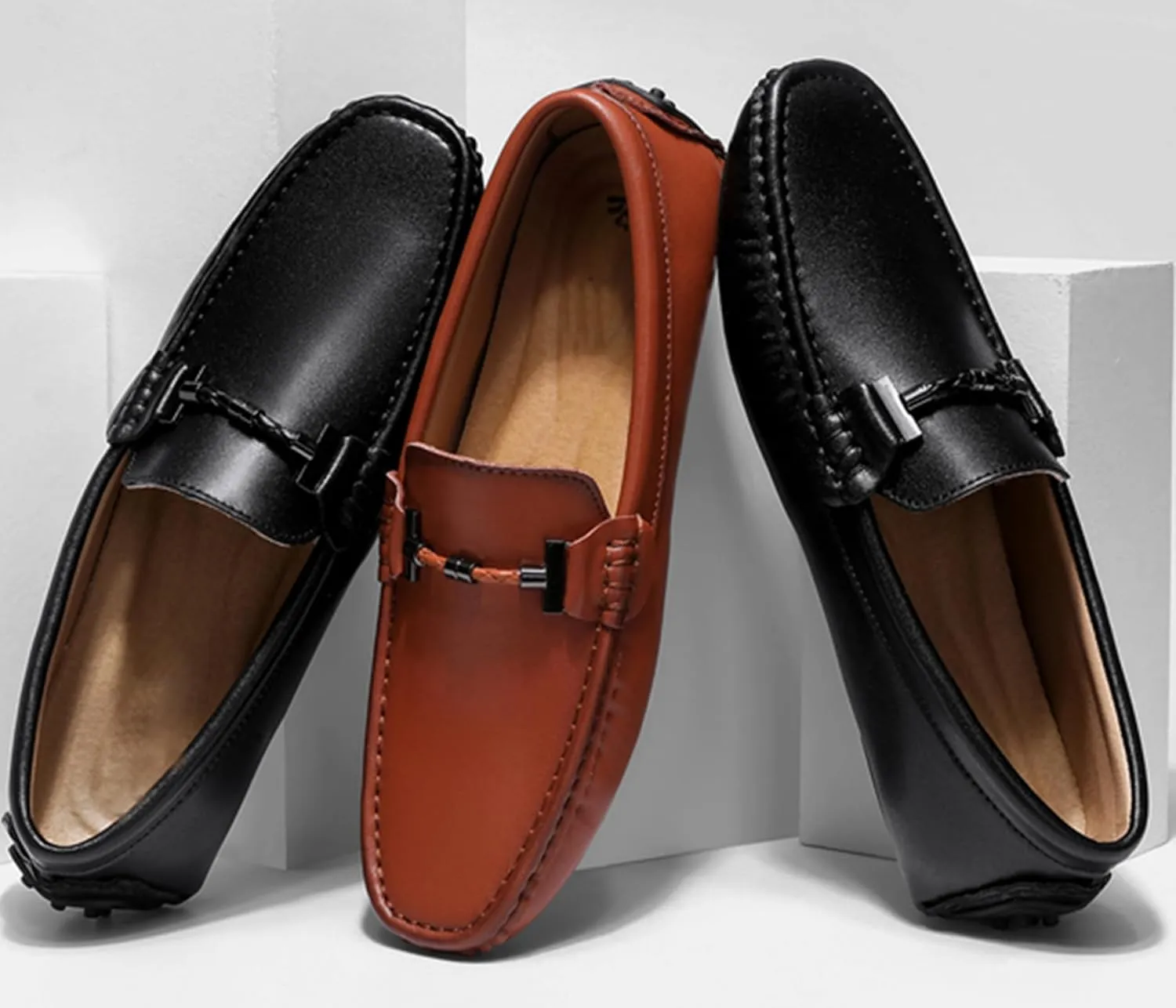 Minishion Boys Mens Loafers Moccasins Shoes with Buckle Casual Dress Flats YY008