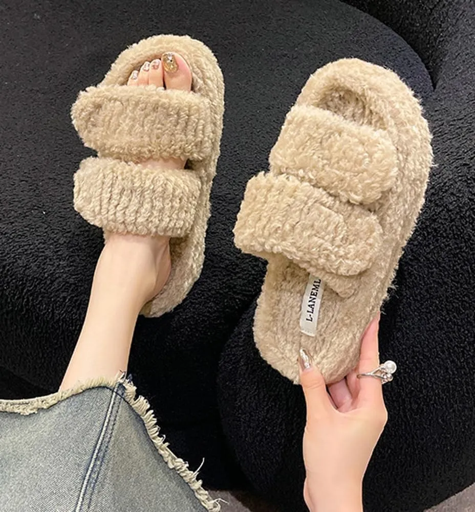Molodo Slippers for Women Slippers with Velcro Women's Fuzzy Slippers Outdoor Slippers for Women Indoor Outdoor Open Toe Sandals