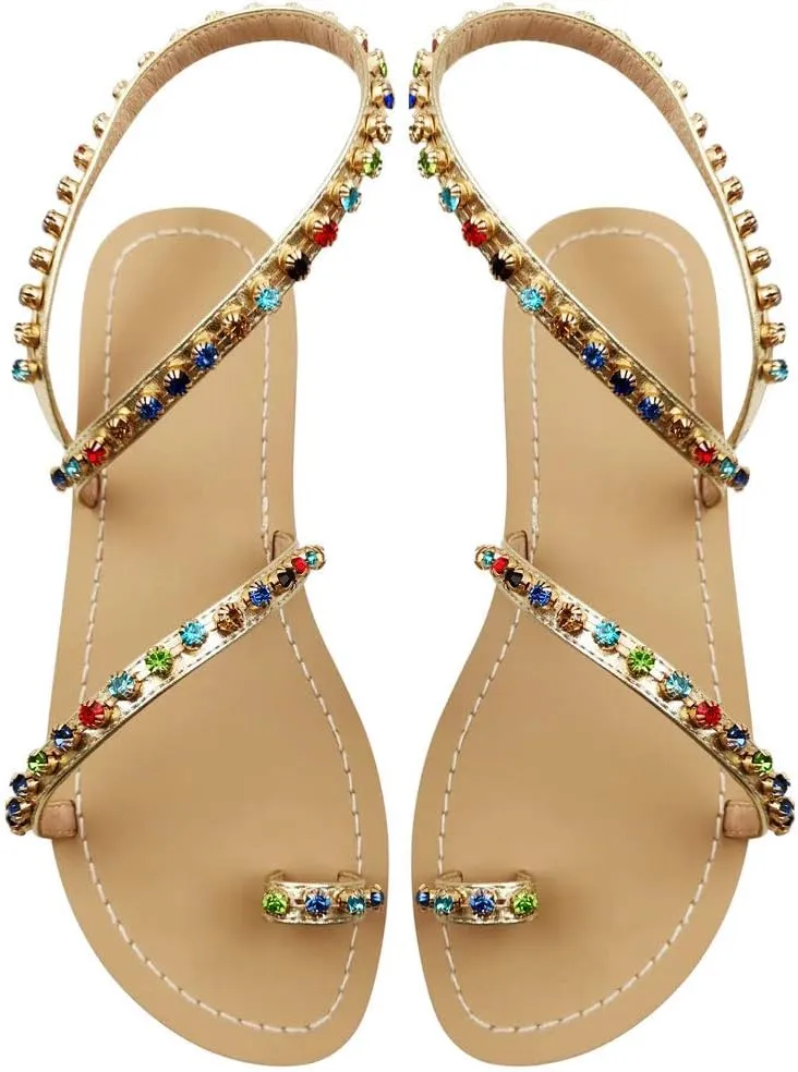 Monrovia Women's Gladiator Bohemia Flip Flops Summer Beach Flat Sandals