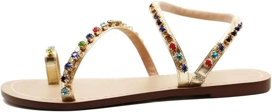 Monrovia Women's Gladiator Bohemia Flip Flops Summer Beach Flat Sandals