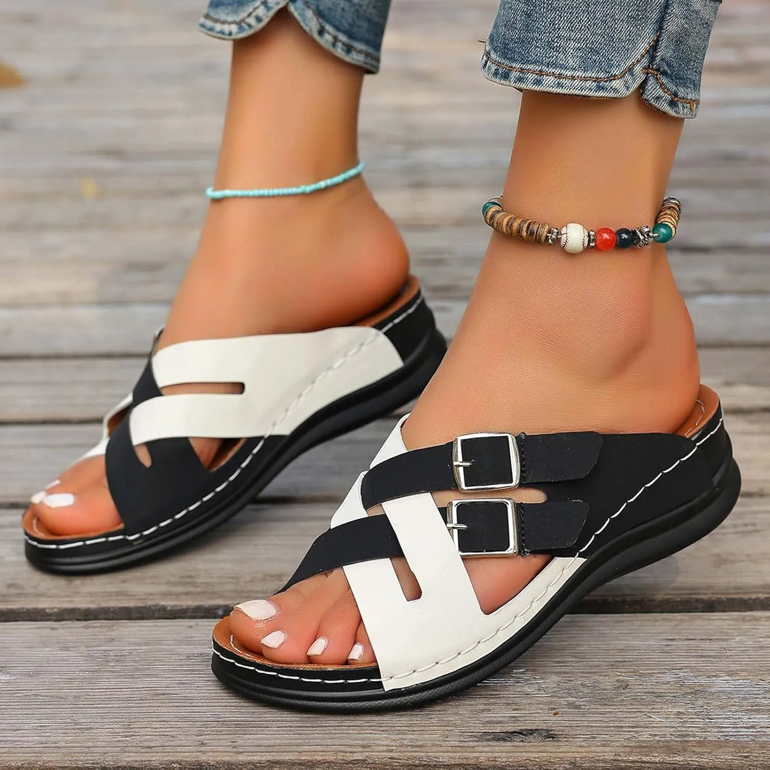 Open Toe Wedges For Women Summer Holiday Platform Sandals Dressy Women'S Dress Shoes Cute Slide On Slippers