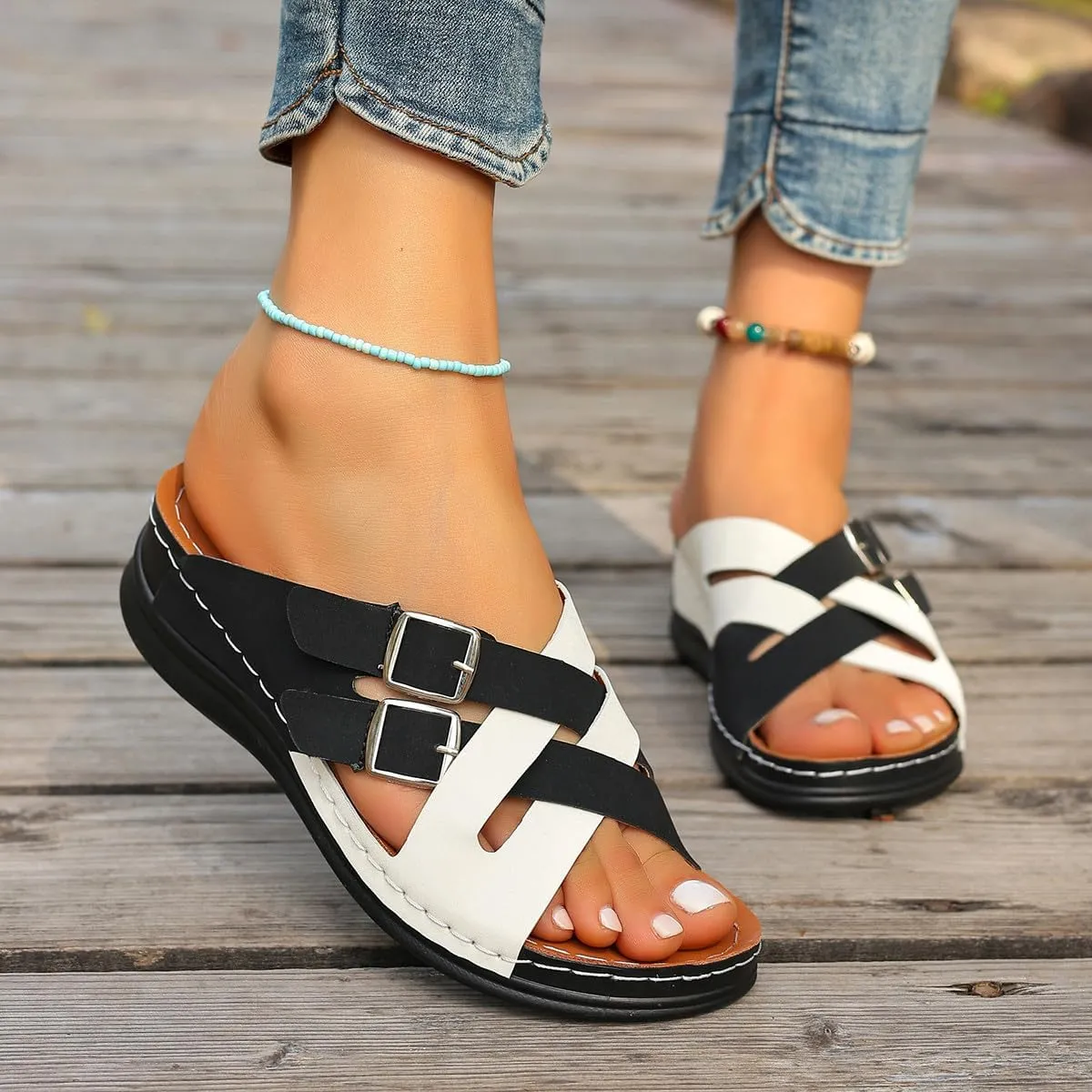 Open Toe Wedges For Women Summer Holiday Platform Sandals Dressy Women'S Dress Shoes Cute Slide On Slippers
