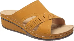 Orthopedic Open Toe Sandals Women Wedge Heel Dressy Summer Orthopedic Slide Comfy Casual Soft Sole Walking Shoes with Arch Support,Yellow,US6/EU37